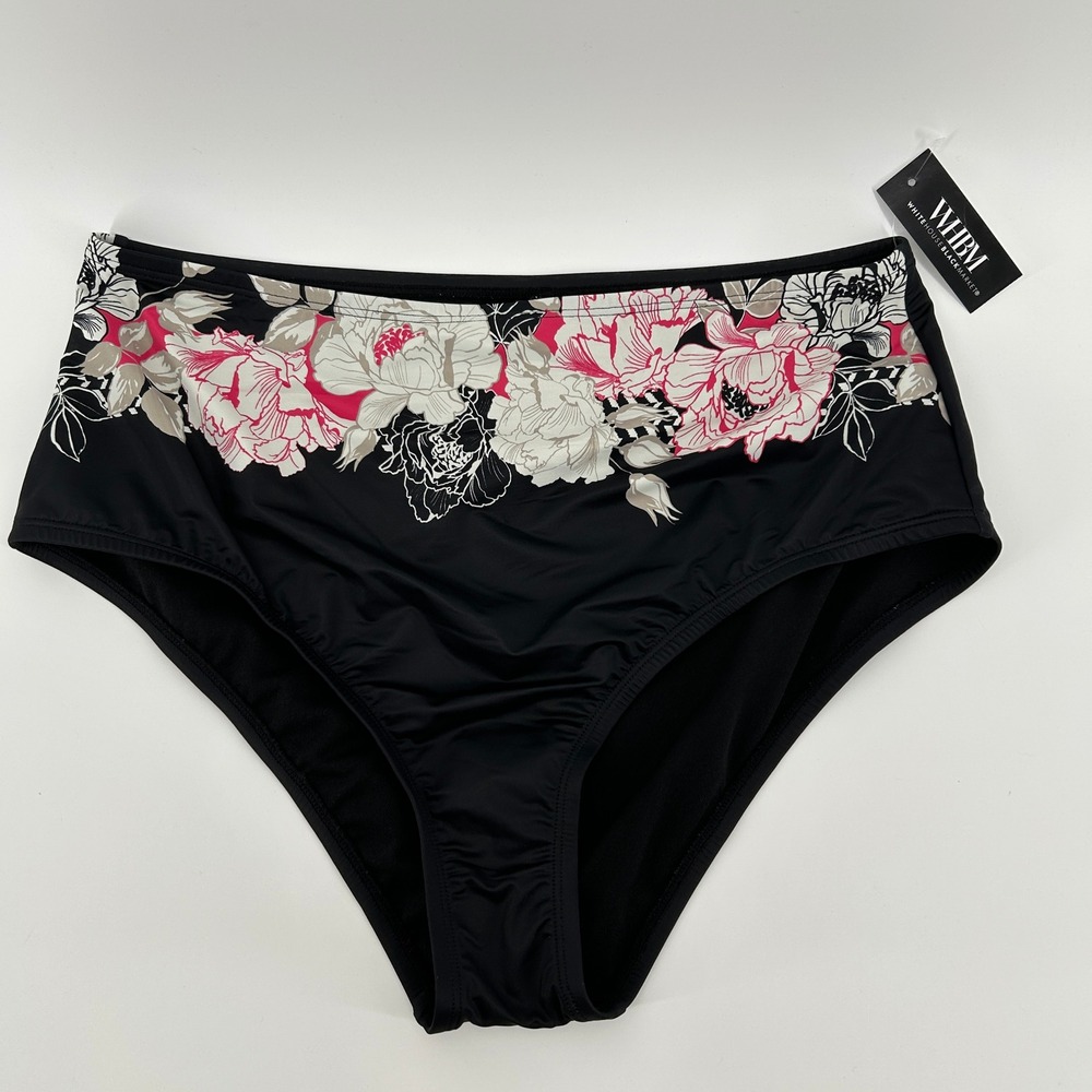 White House Black Market Jasmine Placed Black High Waist Swim Bottom L NWT